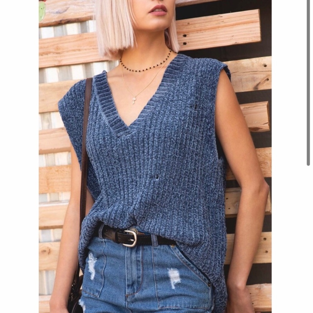 Velvet Chenille Pullover Sleeveless Sweater Vest